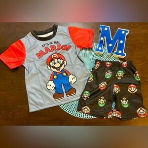 Mario Graphic T-Shirt and Shorts Set, Size 100 (3T in US), New without Tags.
